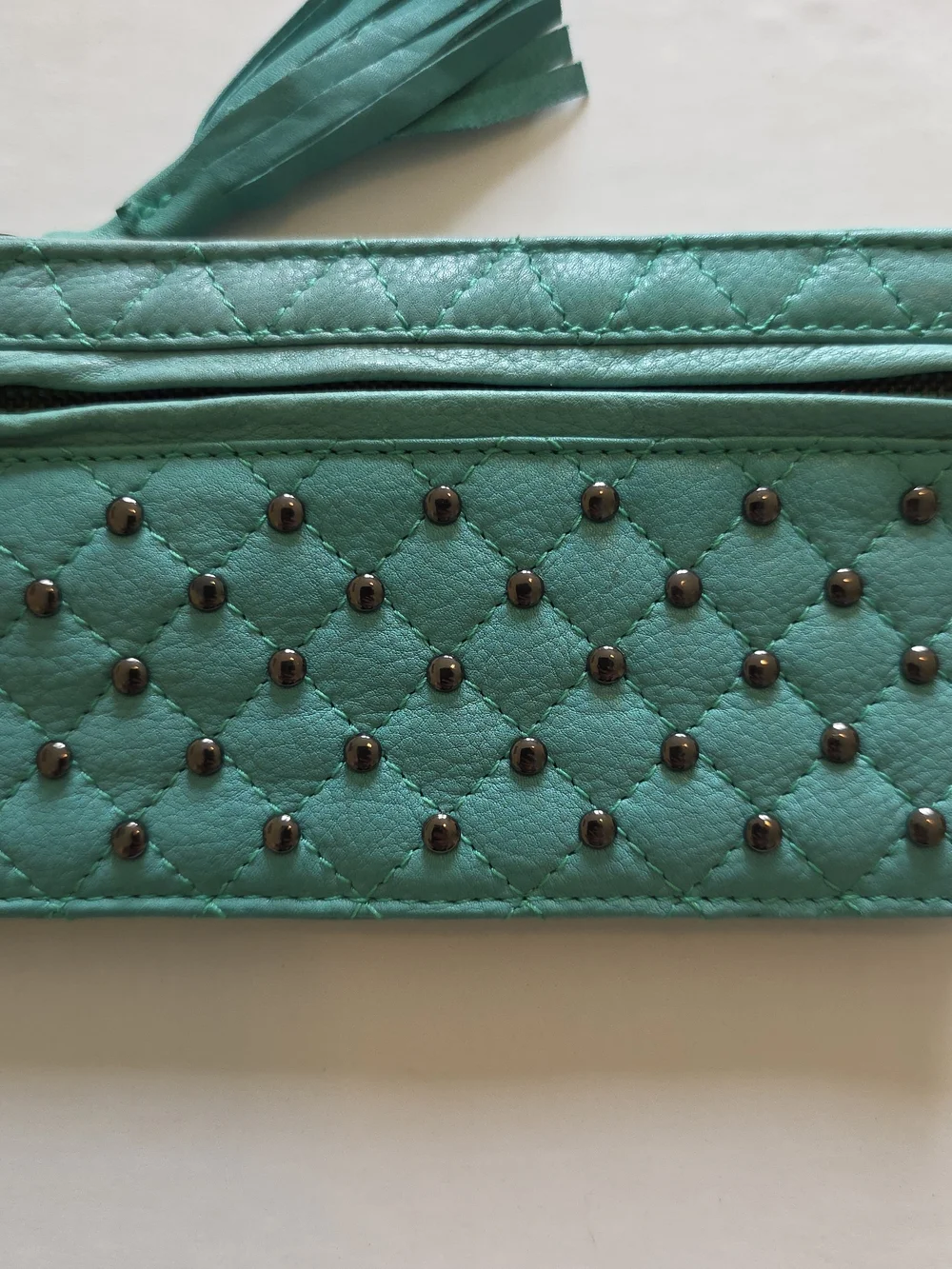 UTERQUE Turquoise Leather Crossbody Wallet Wristlet Quilted Y2K Boho-Luxe